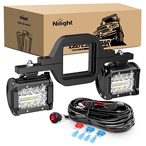 Nilight 2Pcs 4 Inch Led Pods 2.5 Inch Tow Hitch Mounting Brackets LED Backup Reverse Lights Rear Search Led Light Bar with Wiring Harness Kit -2 Leads for SUV Truck Trailer ,2 Years Warranty