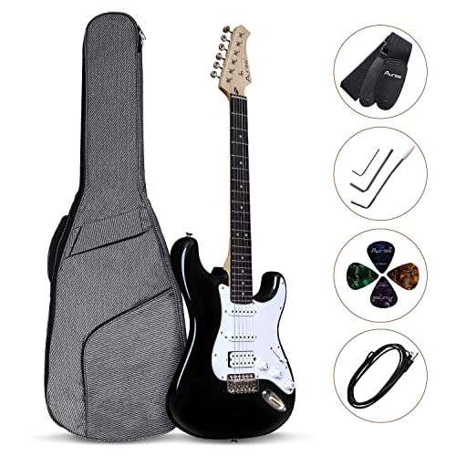 Auriga 39 Inch Electric Guitar (Black-White), 6 string Beginner Guitar Kit with Gig Bag, Tremolo Bar, Strap, Cable, Picks, Hex Wrench