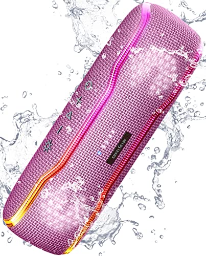 Portable Bluetooth Speaker, IPX7 Waterproof Wireless Speaker with Colorful Flashing Lights, 24H Playtime, 100ft Bluetooth Range, Outdoor, Home, Party Speaker, TWS Pairing for Women, Girls Gift - Pink