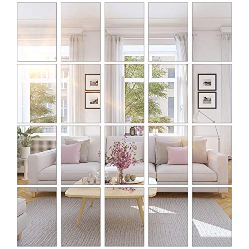 BBTO 20 Pieces Mirror Sheets Self Adhesive Non Glass Cut to Size Mirror Stickers Tiles for Wall Flexible Sticky Mirror (4''x 6'')