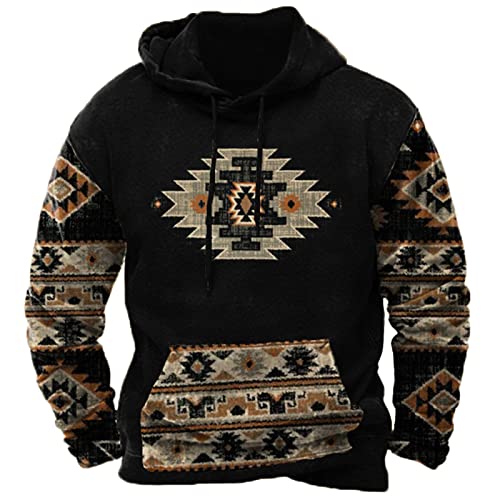 Things Under 3 Dollars, Mens Hoodies Pullover Vintage Aztec Pattern Hoodie Ethnic Long Sleeve Blouse Western Graphic Sweatshirts With Pockets Gifts For Men Under 5 Dollars