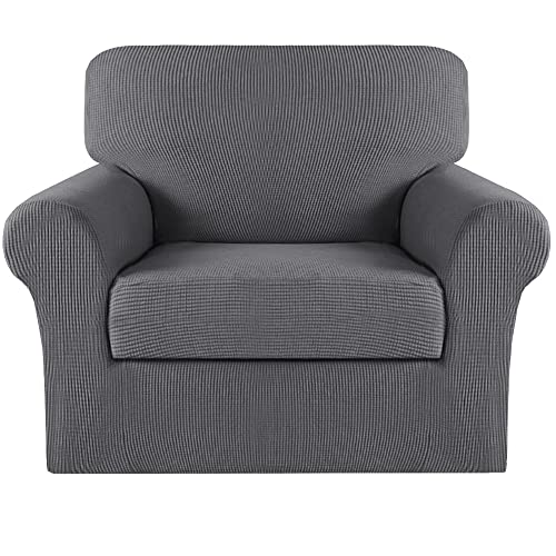 Turquoize 2 Piece Chair Covers Chair Slipcovers for Living Room Armchair Sofa Covers Chair Couch Cover with Arms Washable Furniture Protector for Chairs Feature Thick Fabric (Chair,Charcoal Gray)