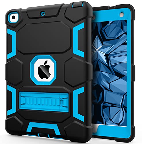 CCMAO Case for iPad 6th/5th Generation (9.7-inch, 2018/2017), iPad Air 2nd Generation Case (2014) with Kickstand, Hybrid Shockproof Protective iPad 9.7 Case for Kids Boys, Black+Sky Blue