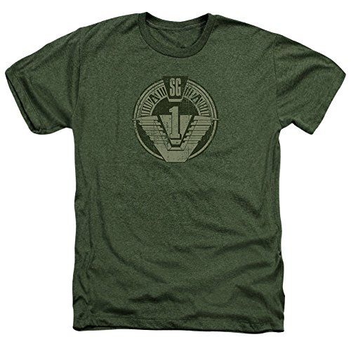 Stargate Sg1 Distressed Unisex Adult Heather T Shirt for Men and Women, Large Military Green