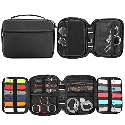 Fintie Watch Bands Storage Bag, Watch Band Organizer Travel Watch Straps Carrying Case Pouch for Watch Bands, Watch Band Pin, Cable, Watch Cases, Black