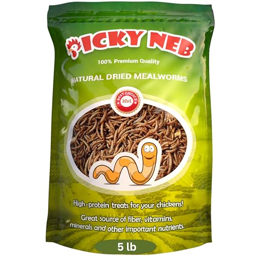 PICKY NEB 100% Non-GMO Dried Mealworms 5 lb - Whole Large Meal Worms Bulk - High-Protein Treats Perfect for Your Chickens, Ducks, Wild Birds