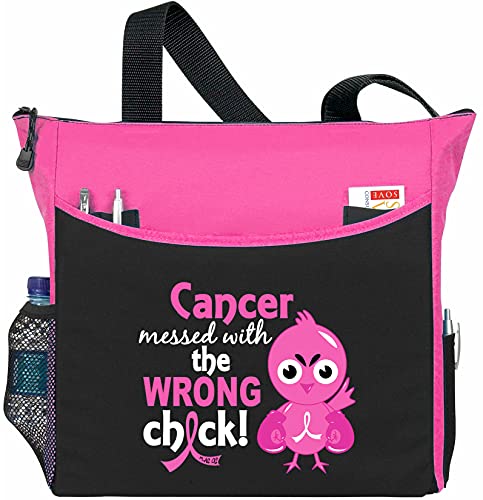 Fight Like a Girl Breast Cancer Messed With the Wrong Chick Tote Bag The Dakota (Pink)