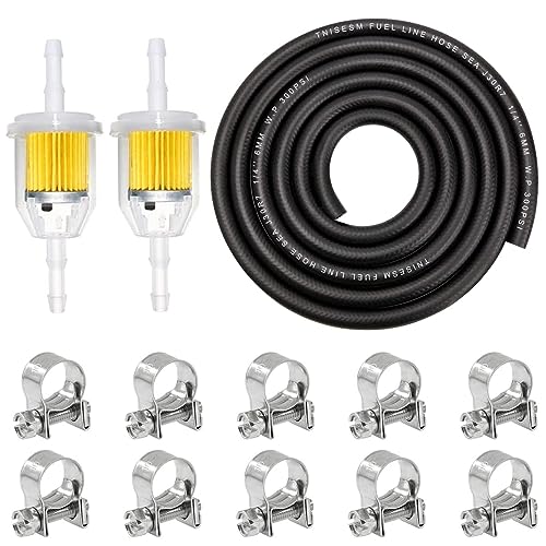 Tnisesm 1/4'(6MM) Inch ID Fuel Line kits, 2 Meter / 6-Foot Fuel Line + 2Pcs 1/4 Inch X 5/16 Inch Gas Inline Fuel Filters with Magnet +10 Pcs 13/32''-15/32'' Mini Fuel Hose Clamps Adjustable