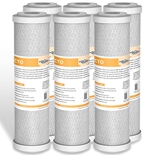 Membrane Solutions 5 Micron 2.5' x 10' CTO Carbon Block Water Filter Cartridge Replacement for Whole House Filtration Systems, Compatible with WFPFC8002, WFPFC9001, FXWTC, WHEF-WHWC, WHCF-WHWC, 6-Pack