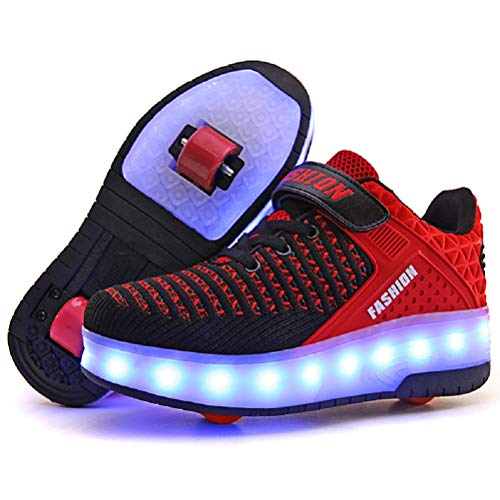 Ufatansy Rechargeable Boys LED Shoes Roller Shoes Girls Roller Skate Shoes Kids LED Light up Wheel Shoes Sneakers Charging by USB Double Wheels for Kids(12 M US = CN29, Red)