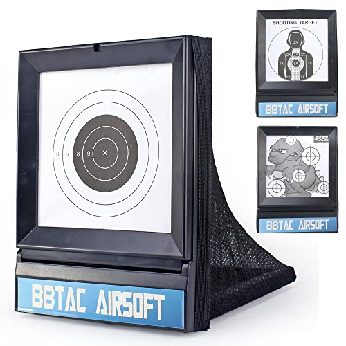 BBTac Airsoft Target with Trap Net Catcher, Stand and Paper Target, for Airsoft Gun Training Shooting BB Pellets Indoor Outdoor