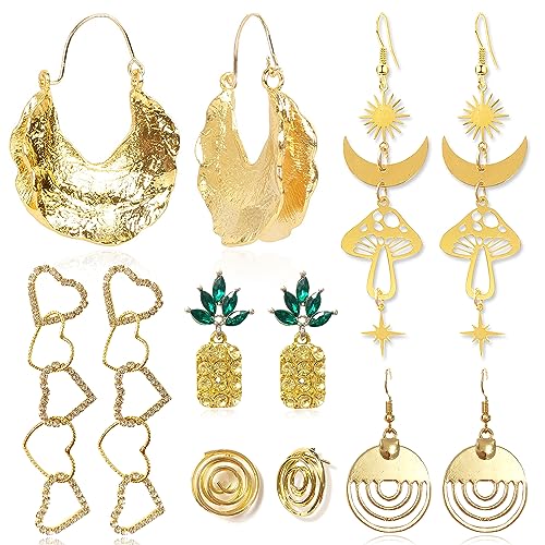 DAMLENG Simple Fashion Large Vintage Gold Circle Hoop Earrings Boho Irregular Hollow Shield Shape Dangle Drop Earrings for Women Girls Statement Jewelry Gifts (Gold)