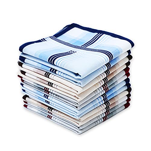 Soft Cotton Handkerchiefs for Men with Elegant Pattern in Assorted Color, 16 inches Large hankies, Pack of 12