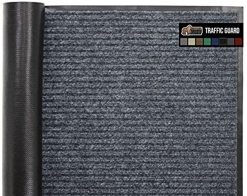 Gorilla Grip Waterproof Heavy Duty Traffic Guard Doormat, Stain and Fade Resistant, Durable Rubber, Low Profile Door Mat, Shoe Scraper, Welcome Mats for Entry, 72x48, Gray