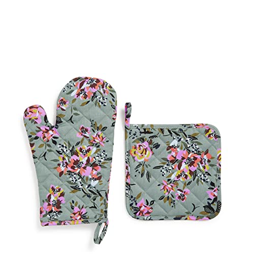Vera Bradley Women's Cotton Pot Holder & Oven Mitt Set, Rosy Outlook, One Size