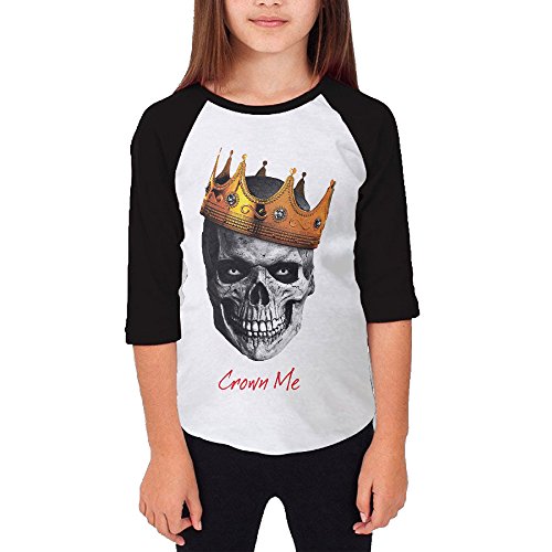 MJJY Youth Girls Hopsin Crown Me Raglan Tee Baseball Shirt Black Size M