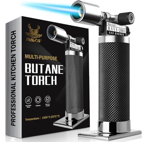 ravs Butane Torch, Refillable Kitchen Torch Lighter with Safety Lock and Adjustable Flame, Creme Brulee Kitchen Food Torch for Baking, Culinary Cooking Torch, Blow Torch - Butane Gas Not Included