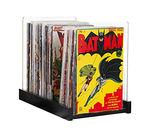 Comic Book Storage Holder - Display Case for Collectors – Patent Pending Wood & Acrylic Comics Box, Bin & Organizer - Magazines & Books Boxes for Organization - Stores Up To 150 Issues - 14.5x8 Inches (Black)