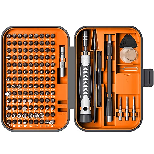 RARTOP Precision Screwdriver Set, 130 in 1 with 120 bits Repair Tool Kit, Magnetic Screwdriver Set with mini built-in box for Electronics iPhone Jewelers Game Console Passion Orange