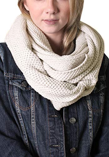 Viverano 100% Organic Cotton Knit Infinity Scarf, Super Soft, Warm, Cozy Eco-Friendly (Natural Heather)