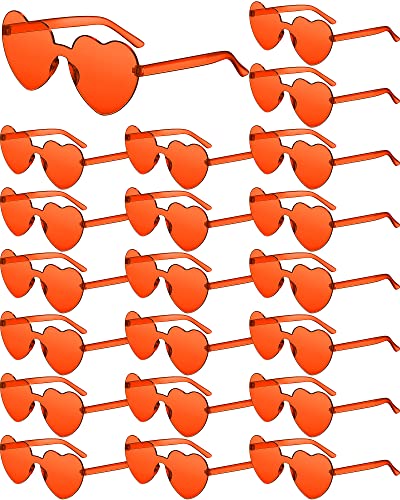 20 Pairs Heart Shaped Rimless Sunglasses Cute Candy Color Frameless Glasses Trendy Eyewear (Orange)