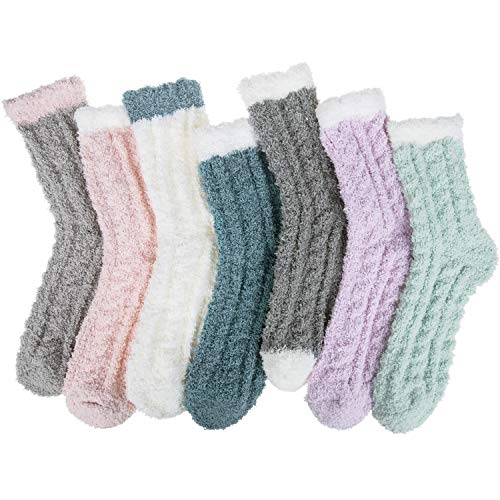 Chalier 7 Pairs Womens Winter Fuzzy Socks Cozy Fluffy Socks Warm Fuzzy Christmas Socks for Women Gifts