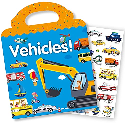 Reusable Sticker Book for Kids 2-4, Vehicles Truck Stickers Educational Learning Toys Travel Stickers Activity Books for Toddler Girls Boys Age 2+ Birthday Gifts