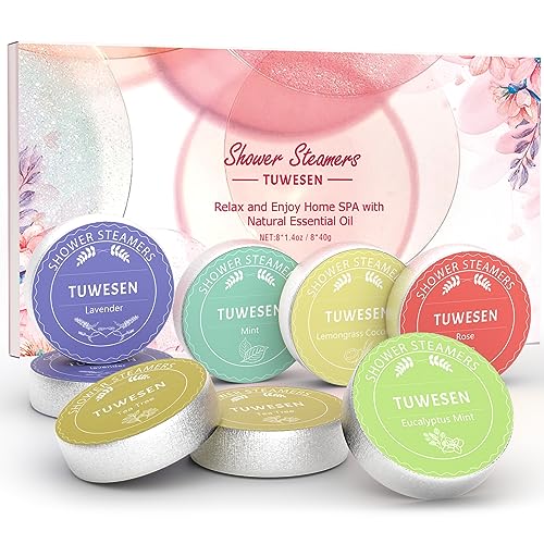TUWESEN Shower Steamers Aromatherapy, 8PCS Shower Bombs Aromatherapy, Shower Tablets for Home Spa, Shower Bombs with Essential Oils-Relaxation and Self Care Gifts for Women. Pink Elegant Set