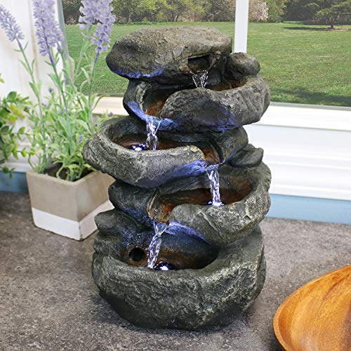 Sunnydaze Stacked Rocks 10.5 Inch Indoor Tabletop Water Fountain with LED Lights - Quiet Sounds