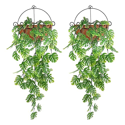 Aubatece Outdoor Flowers Artificial Artificial Plants Turtle Back Leaf Rattan Outdoor Plastic Plants for Wall Indoor Hanging Baskets Wedding Garland Decor 2 Pcs Terracotta Flowers Artificial