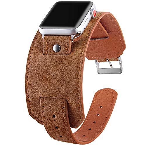 VIKOROS Leather Cuff Bracelet Compatible with Apple Watch Band iWatch Series 8 7 6 5 4 3 2 1 SE Ultra 38mm 40mm 41mm 44mm 42mm 45mm 49mm, Vintage Leather Wrap Dressy Designer Strap for Men Women