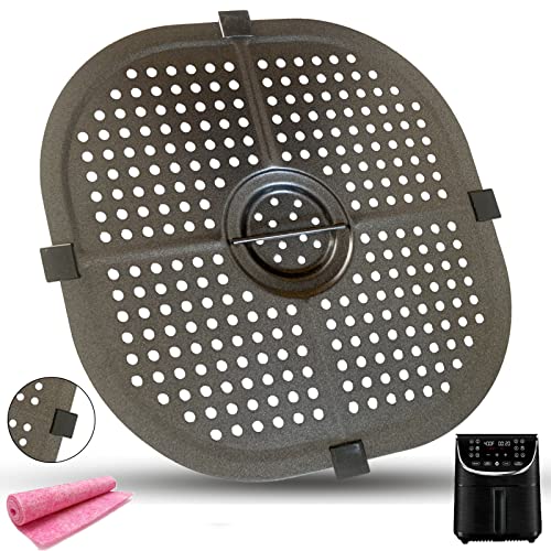 HQT 7QT Square Air Fryer Crisper Tray for Gourmia GAF798/GAF778/GAF716 Air Fryers, Upgraded Air Fryer Grill Pan, Crisper Plate, Rack with Rubber Feet for Gourmia 7Quart Air Fryer, Dishwasher Safe