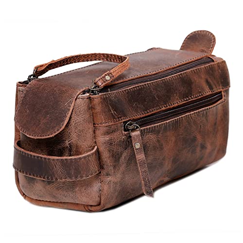 cuero Premium Buffalo Leather Unisex Toiletry Bag Travel Dopp Kit Vintage Travel Shaving & Dopp Kit For Men And Women