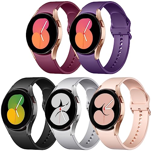 Lerobo 5 Pack No Gap Bands Compatible with Galaxy Watch 6/5/4 Band/Watch 5 Pro Band/Galaxy Watch 4 Band,20mm Soft Silicone Sport Strap for Samsung Watch 5&4 Bands/Watch 4 Classic Bands Women Men