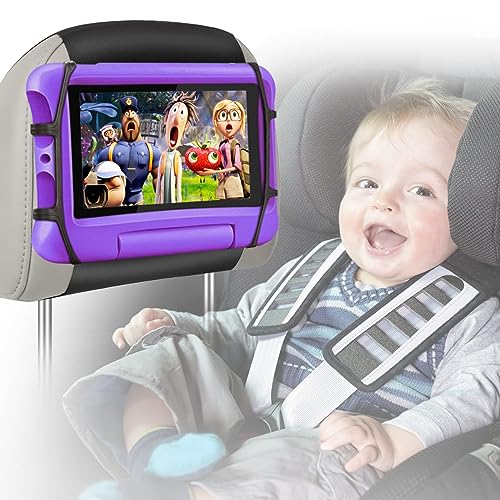 BIGASUO Car Headrest Mount Holder for Kids Tablet, Fits 7-12.9 Inch Devices, Adjustable Angle, Anti-Slip Strap, Safe and Sturdy