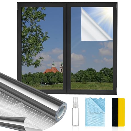 MAGIDEKOR Window Privacy Film One Way,Reflective Mirror Window Film Daytime Privacy,UV Sun Blocking Heat Control Static Cling,Window Tint for Home Office,Black,17.5 Inch X 6.5 Feet