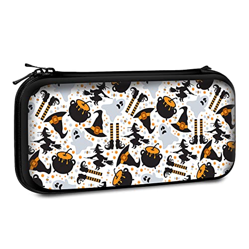 Carrying Case Compatible with Switch 2017 / Switch OLED 2021 Console Joy-Con with 10 Game Card Slots , Cute Halloween flying witch pattern