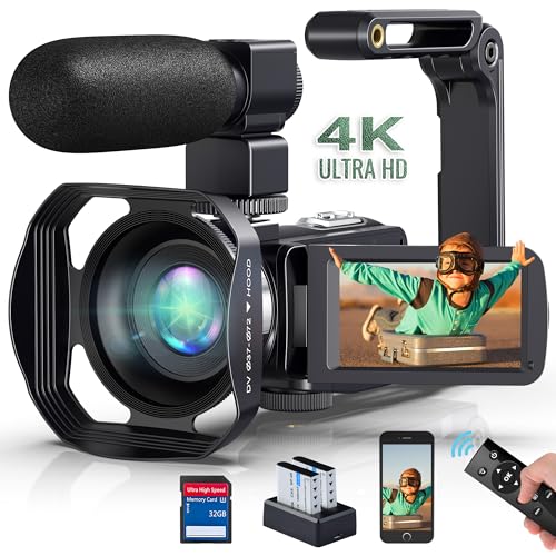 DINGETU Video Camera Camcorder 4K Ultra 48MP 18X Digital Zoom Camcorder WiFi IR Night Vision Vlogging Camera for YouTube 3.0inch HD Touch Screen Camera with Mic, Stabilizer and Remote Control