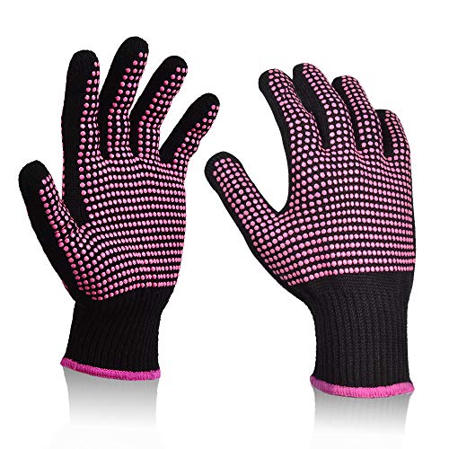 Sopito Heat Resistant Gloves with Silicone Bumps, 2Pcs Professional Heat Proof Glove Mitts for Hair Styling