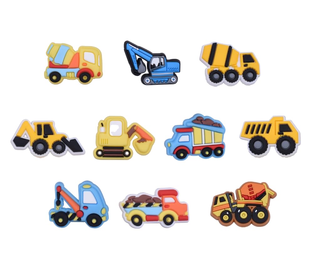 10 PCS Construction Excavator Shoes Charms Engineering Truck Cars Tractors Sandals Charms PVC Cute Clog Pins Accessories Shoes Charms