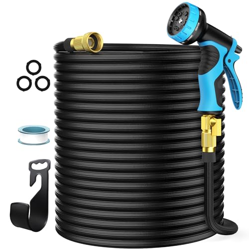 100 Feet Expandable Garden Hose, Aterod 10 Functions Spray Nozzle, 50 Layers Nano Rubber Lightweight No-Kink Water Pipe with Solid Brass Connector for Watering and Washing 100ft Flexible Hose