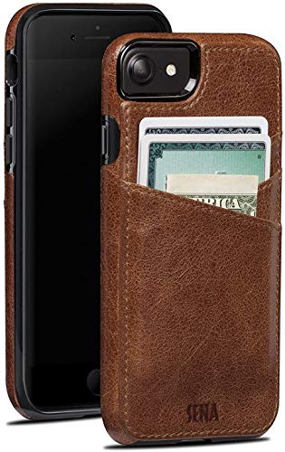 Sena Cases Lugano Wallet, Genuine Leather Drop Safe Protection Card Holder Case for New iPhone SE 3 (2022) / 2020 / iPhone 8 / iPhone 7, Cognac