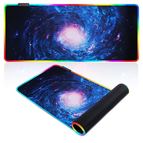 RGB Gaming Mouse Pad,Galaxy Space Extended Large Soft Mouse Pad with 14 Lighting Modes,Waterproof Computer Keyboard Mat 31.5×11.8 inches (F)