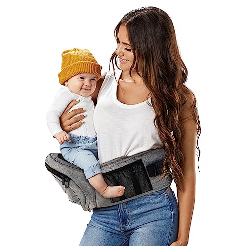 Tushbaby - Safety-Certified Hip Seat Baby Carrier - Mom’s Choice Award Winner, Seen on Shark Tank, Ergonomic Carrier & Extenders for Newborns & Toddlers (Carrier, Grey)