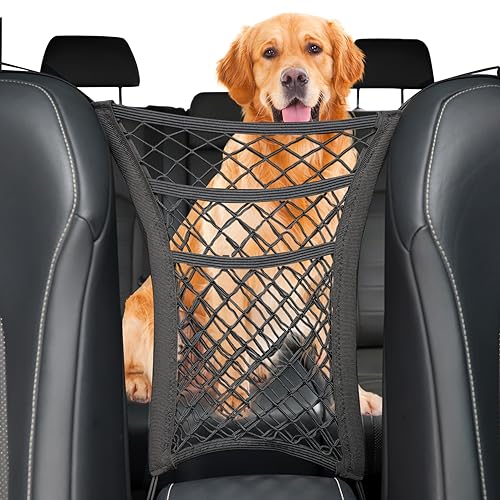 Amiss 3 Layer Car Net Pocket Handbag Holder, Between Seat Back Storage, Elastic Mesh Net Trunk Bag for Inside, Car Accessories Interior, Car Net Barrier of Backseat Kids Dogs or Pets - 9.85×11.8 in