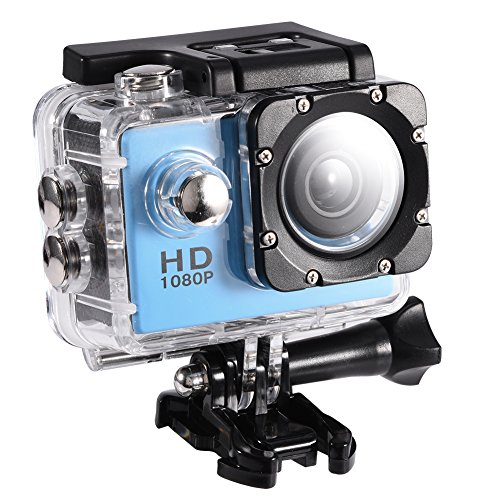 Action Camera 12MP Waterproof 30m Outdoor Sports Video DV Camera 1080P Full HD LCD Mini Camcorder with 900mAh Rechargeable Batteries and Mounting Accessories Kits(Blue)
