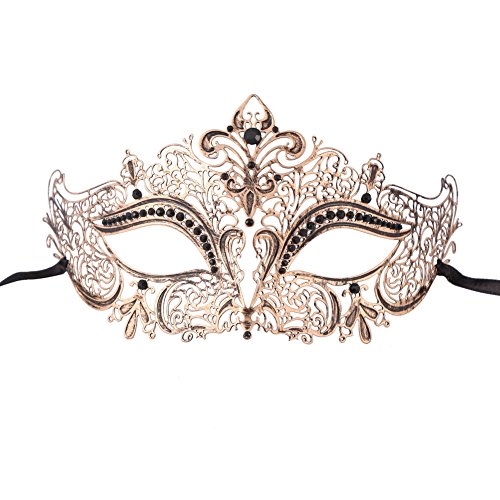 XVEVINA Luxury Vintage Masquerade Mask for Women Metal Mask Black Stones