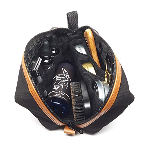 Badass Beard Care The Loaded Badass Canvas Travel Bag Features Our Canvas Travel Bag with Leather Accents - Includes Beard Oil, Beard Balm or Wax, Comb, Boars Hair Brush & Scissors of Your Choice