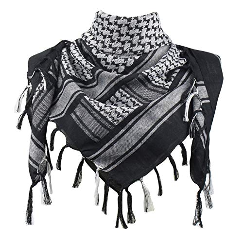 Explore Land Cotton Shemagh Tactical Desert Scarf Wrap (Black and White)