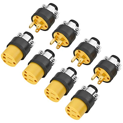 Extension Cord Electrical Wire Repair End 15 Amp, 125 Volt | 4 Sets Male Female 3-Prong Grounding Replacement Connectors Set | Safety-Rated Connection | Triple-Drive Screws for Easy Installation.